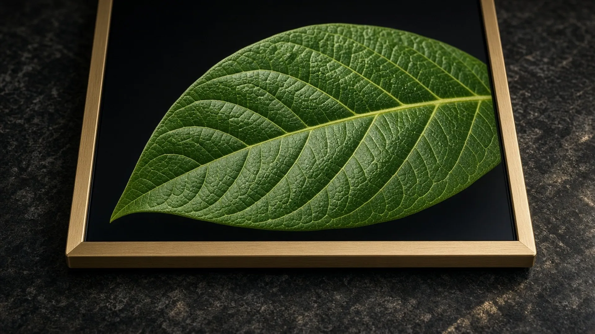 Close view of a leaf photo on a frame screen