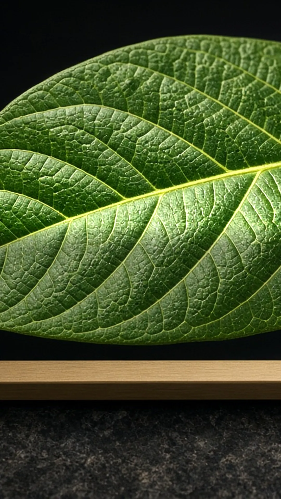 Close view of a leaf photo on a frame screen