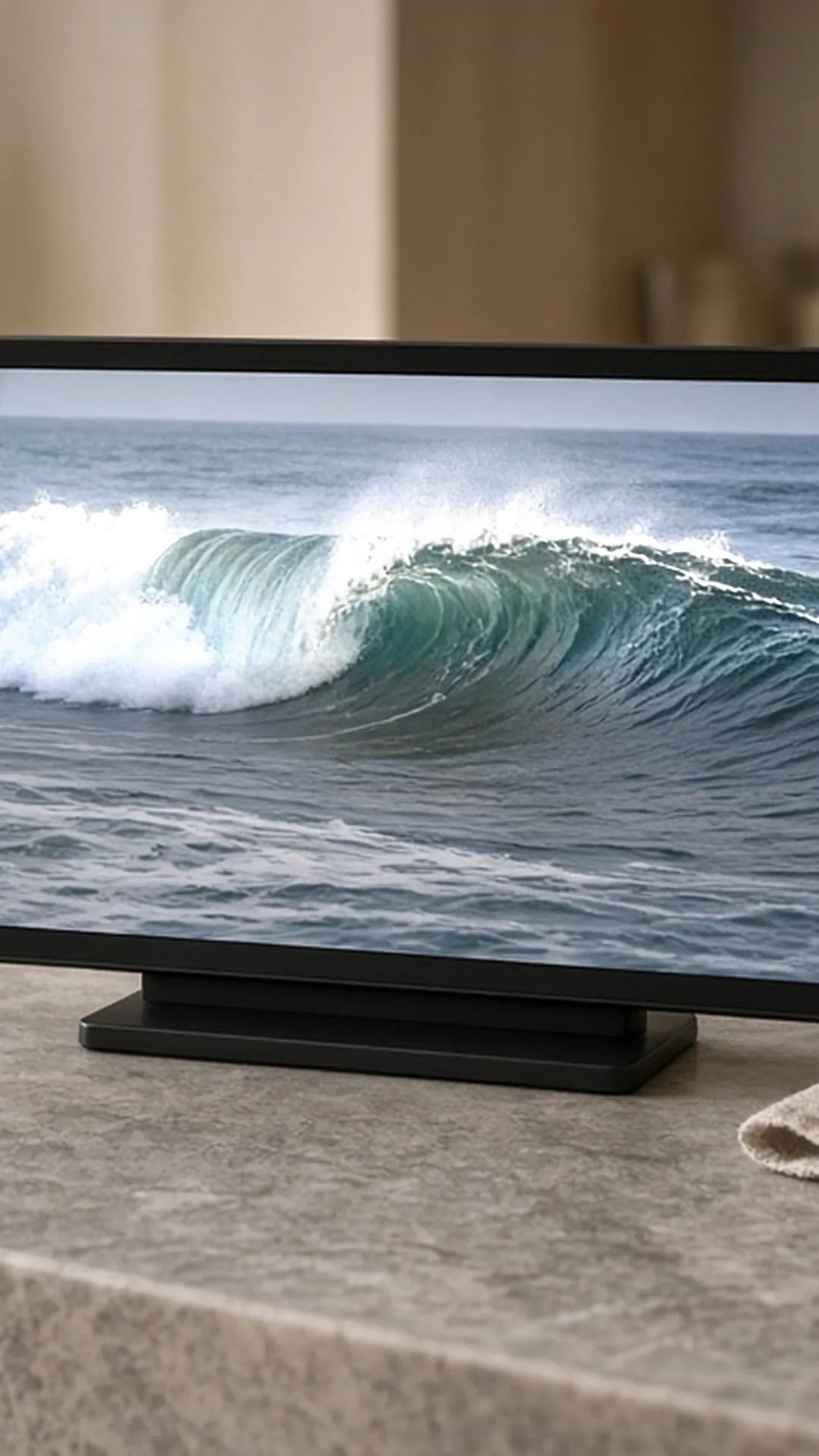 Digital frame showing a wave photo on a stone island