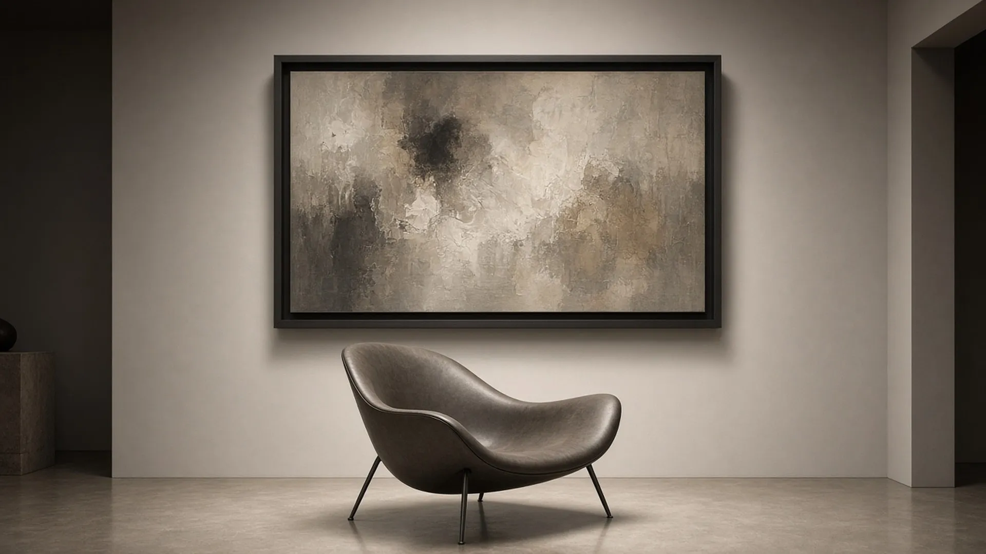 Digital frame showing an abstract painting on a gallery wall