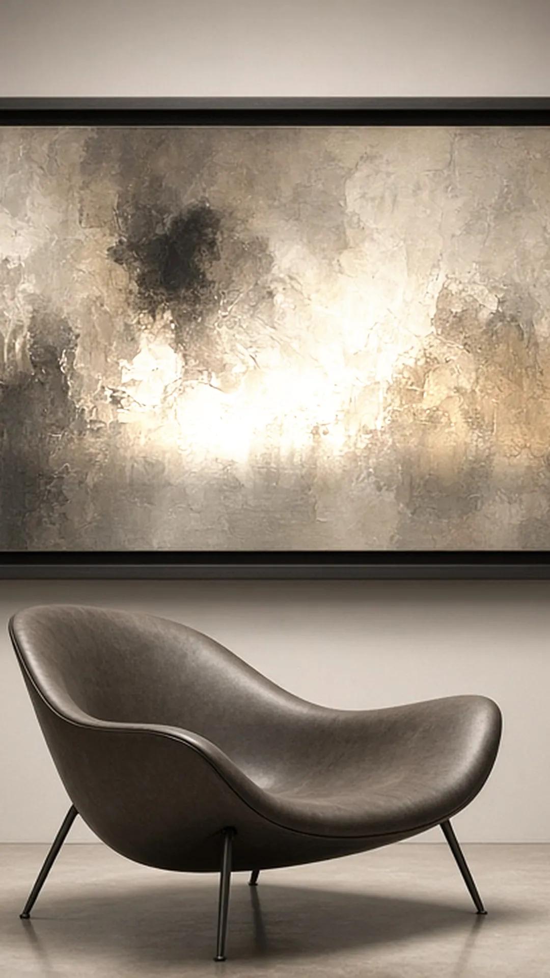 Digital frame showing an abstract painting on a gallery wall