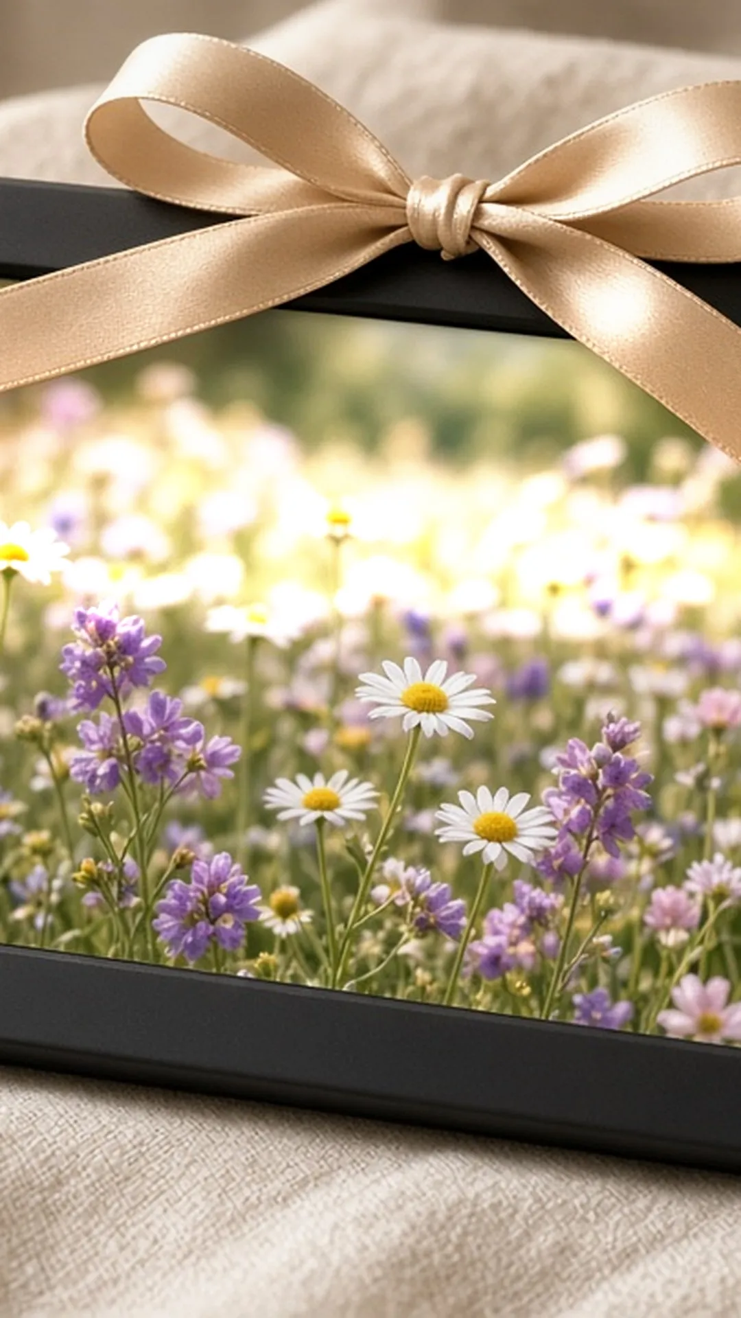 Digital frame tied with a ribbon