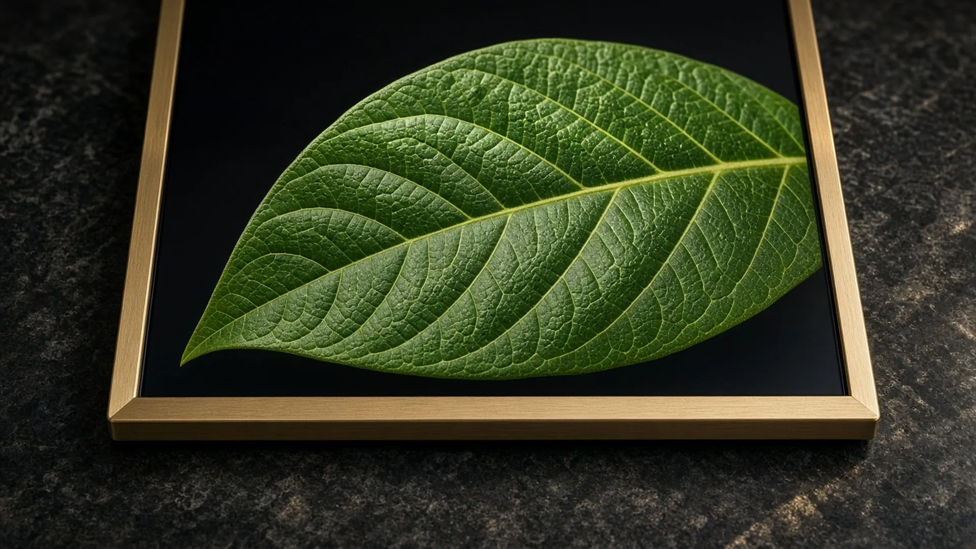Close view of a leaf photo on a frame screen
